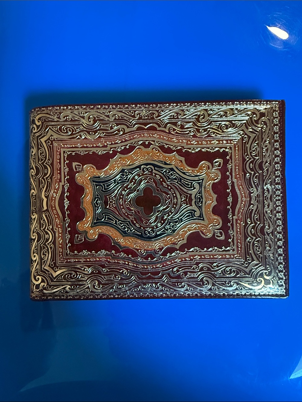 Ornate Embossed Leather Jewelry Box - Red & Gold